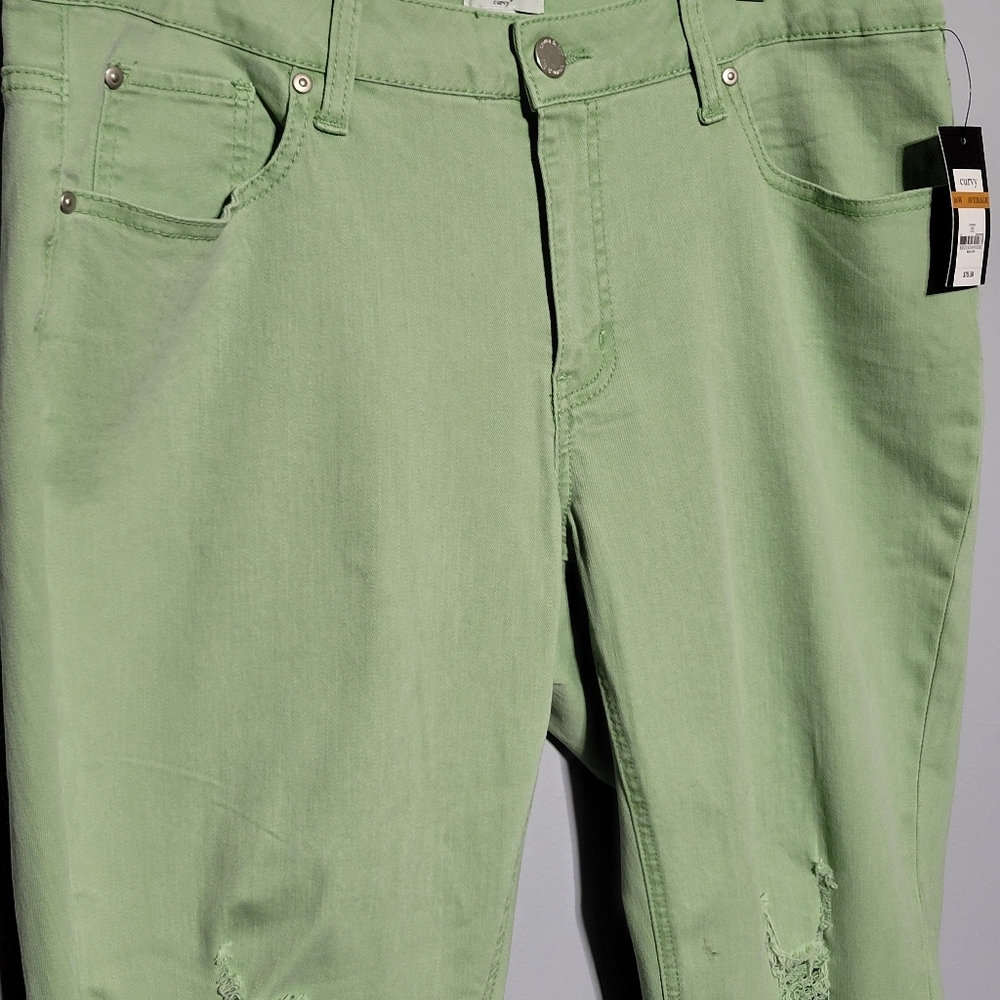 Crown & Ivy Curvy Womens Distressed Mint Green Jeans Size 16W - Picture 3 of 8